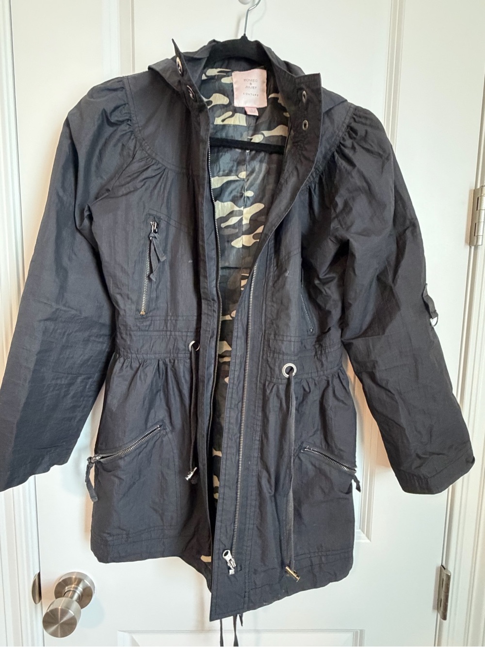 Romeo & Juliet Couture Black Utility Jacket with Camouflage Lining